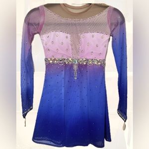 EUC Custom Made Royal To Pink Ombré Figure Skating Dress Grls 12/14/Adult XXS-XS